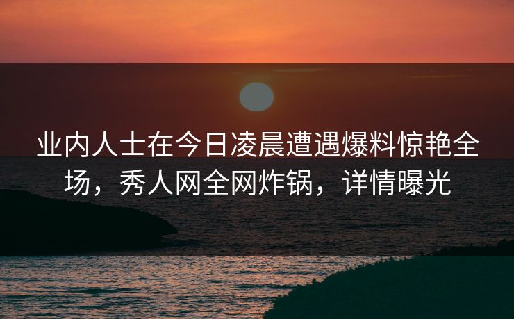 业内人士在今日凌晨遭遇爆料惊艳全场，秀人网全网炸锅，详情曝光